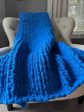 Load image into Gallery viewer, Classic Blue Blanket | Super Chunky Knit Blanket - Hands On For Homemade