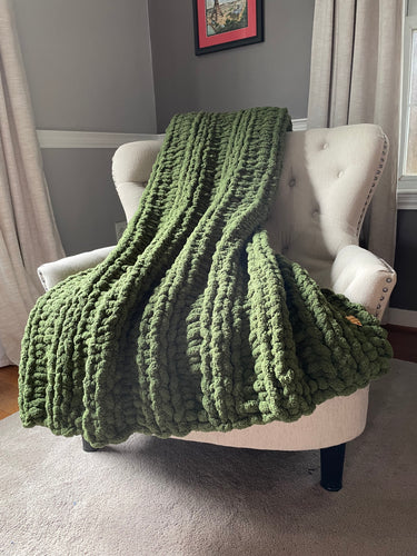 Olive Throw Blanket | Chunky Knit Blanket - Hands On For Homemade