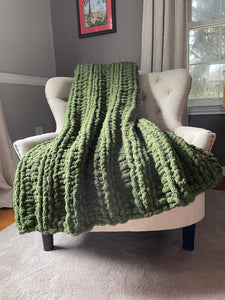 Olive Throw Blanket | Chunky Knit Blanket - Hands On For Homemade