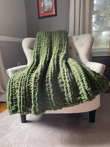 Olive Chunky Knit Blanket | Soft Chenille Throw - Hands On For Homemade