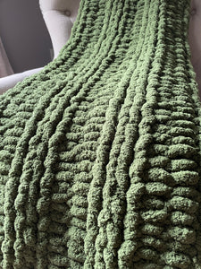 Olive Chunky Knit Blanket | Soft Chenille Throw - Hands On For Homemade