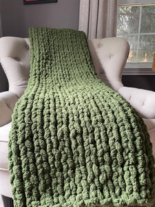 Olive Green Blanket | Chunky Knit Chenille Throw - Hands On For Homemade