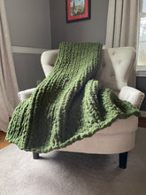 Load image into Gallery viewer, Olive Green Blanket | Chunky Knit Chenille Throw - Hands On For Homemade