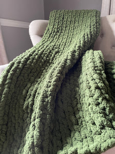 Olive Green Blanket | Chunky Knit Chenille Throw - Hands On For Homemade