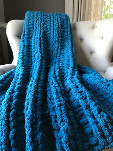 Chunky Knit Blanket | Teal Blue Knit Throw - Hands On For Homemade