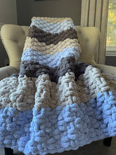 Load image into Gallery viewer, Chunky Knit Blanket | Periwinkle and Gray Knit Throw - Hands On For Homemade