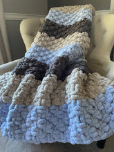 Load image into Gallery viewer, Chunky Knit Blanket | Periwinkle and Gray Knit Throw - Hands On For Homemade