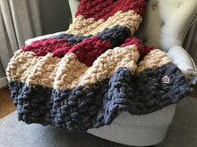 Load image into Gallery viewer, Chunky Knit Blanket - Red Beige and Gray Knit Throw - Soft Chenille Knit Blanket - Hands On For Homemade