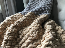 Load image into Gallery viewer, Chunky Knit Blanket | Beige Gray and Ivory Knit Throw - Hands On For Homemade
