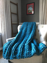 Load image into Gallery viewer, Chunky Knit Blanket | Teal Blue Knit Throw - Hands On For Homemade