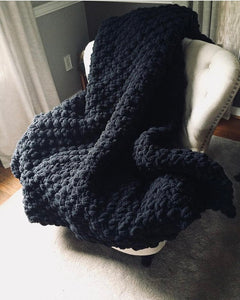 Black Chunky Knit Blanket - Soft Chenille Throw - Hands On For Homemade