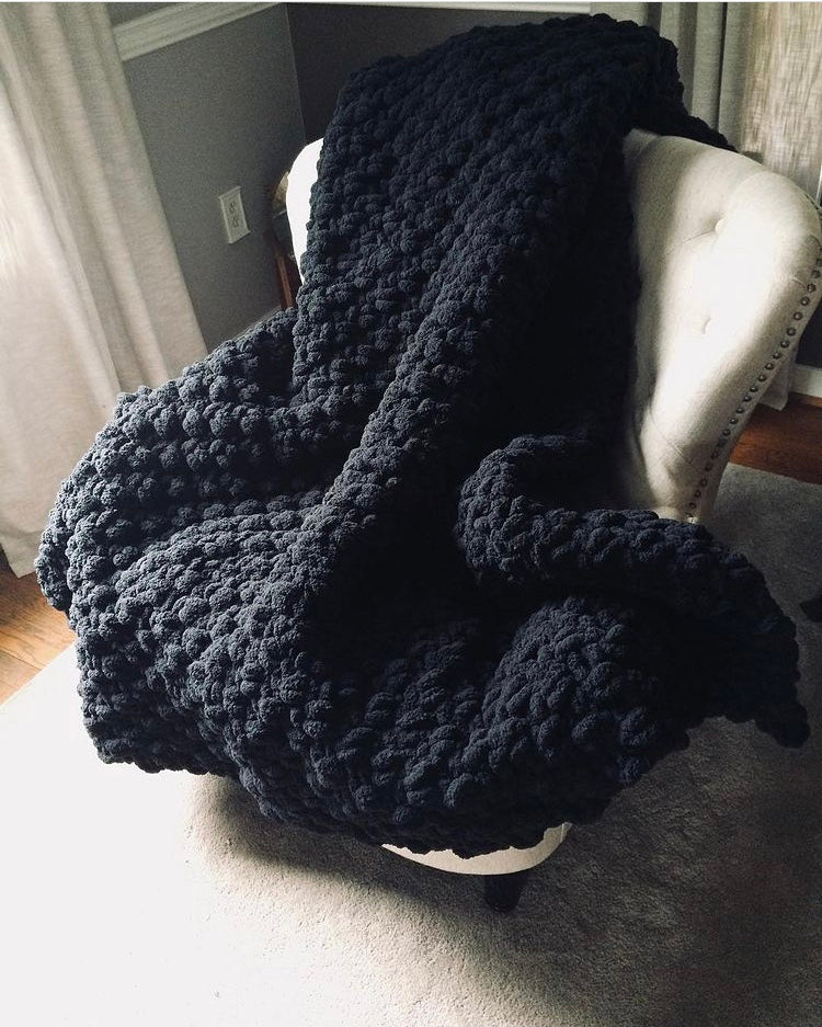 Black Blanket  Chunky Knit Blanket – Hands On For Homemade