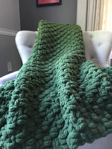 Chive Blanket | Chunky Knit Blanket - Hands On For Homemade