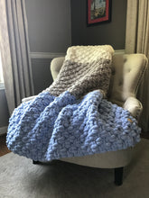 Load image into Gallery viewer, Periwinkle Striped Blanket - Blue Gray and Ivory Blanket