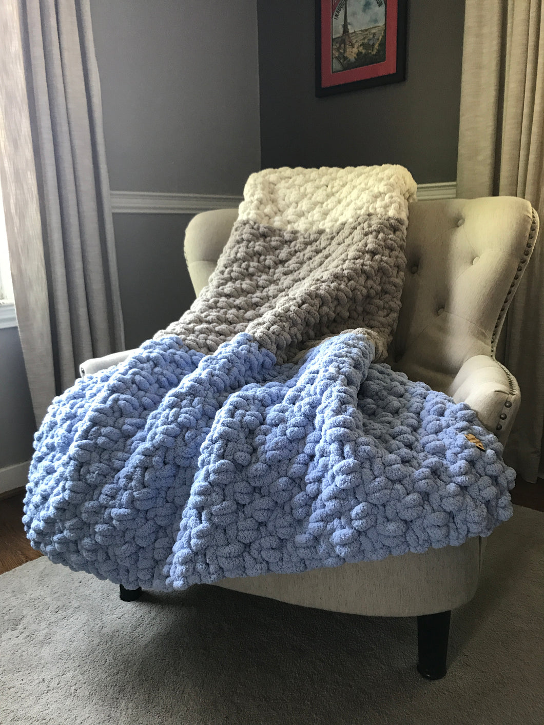 Periwinkle Striped Blanket - Blue Gray and Ivory Blanket