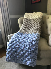Load image into Gallery viewer, Periwinkle Striped Blanket | Chunky Knit Blanket - Hands On For Homemade
