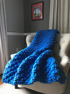 Classic Blue Throw | Chunky Knit Blanket - Hands On For Homemade