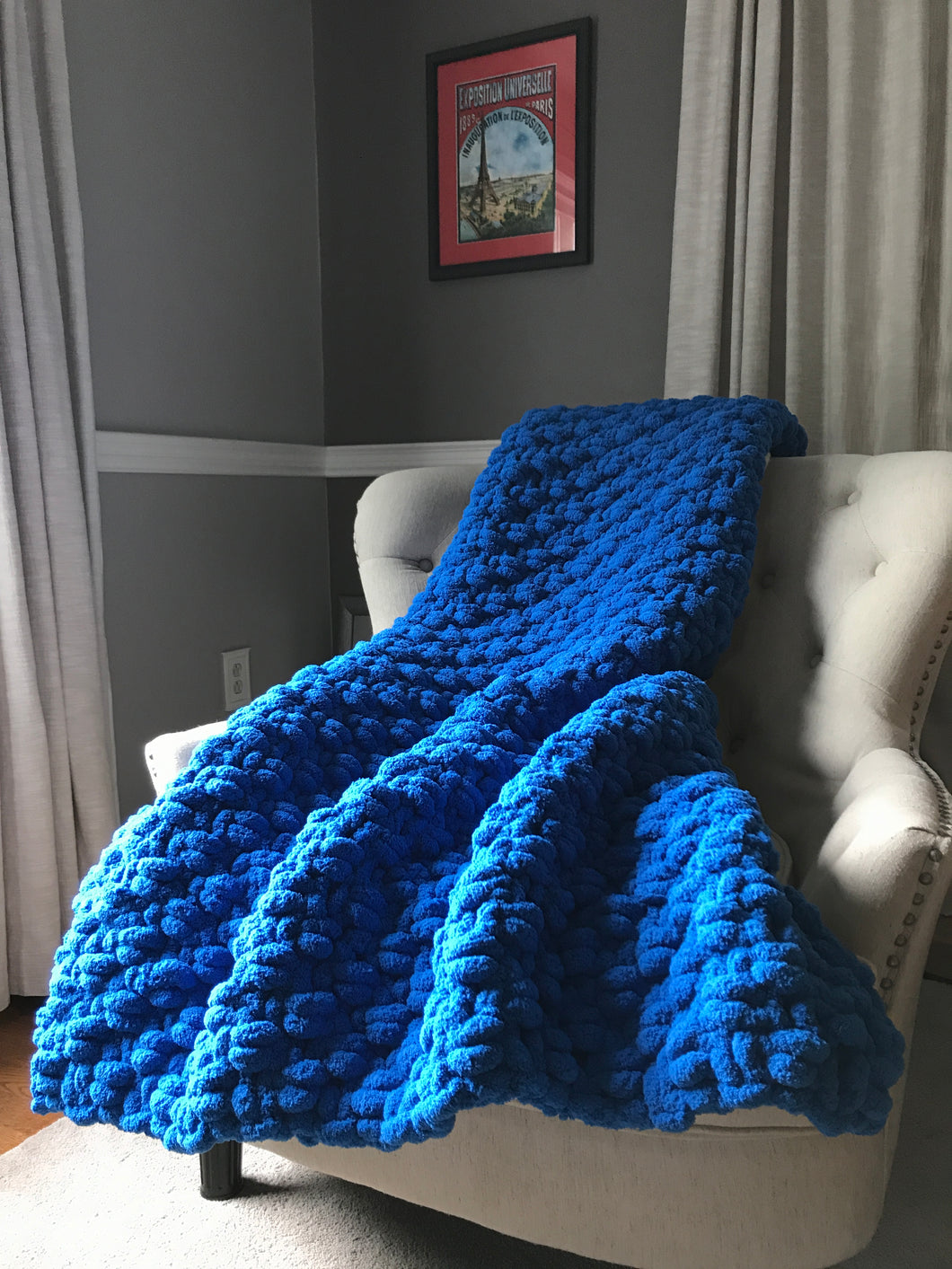 Classic Blue Throw | Chunky Knit Blanket - Hands On For Homemade
