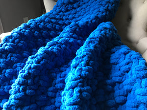Classic Blue Throw | Chunky Knit Blanket - Hands On For Homemade