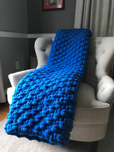 Classic Blue Throw | Chunky Knit Blanket - Hands On For Homemade