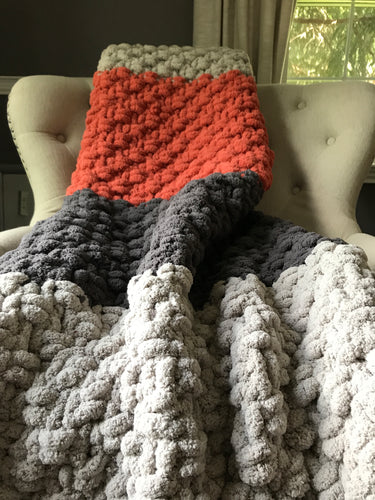 Gray and Pumpkin Spice Throw | Chunky Knit Blanket - Hands On For Homemade