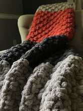Load image into Gallery viewer, Gray and Pumpkin Spice Throw | Chunky Knit Blanket - Hands On For Homemade
