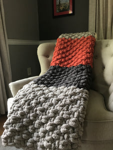 Gray and Pumpkin Spice Throw | Chunky Knit Blanket - Hands On For Homemade