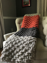 Load image into Gallery viewer, Gray and Pumpkin Spice Throw | Chunky Knit Blanket - Hands On For Homemade