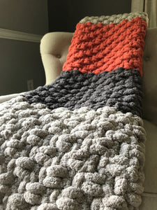 Gray and Pumpkin Spice Throw | Chunky Knit Blanket - Hands On For Homemade