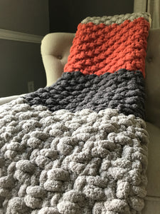 Gray and Pumpkin Spice Throw | Chunky Knit Blanket - Hands On For Homemade