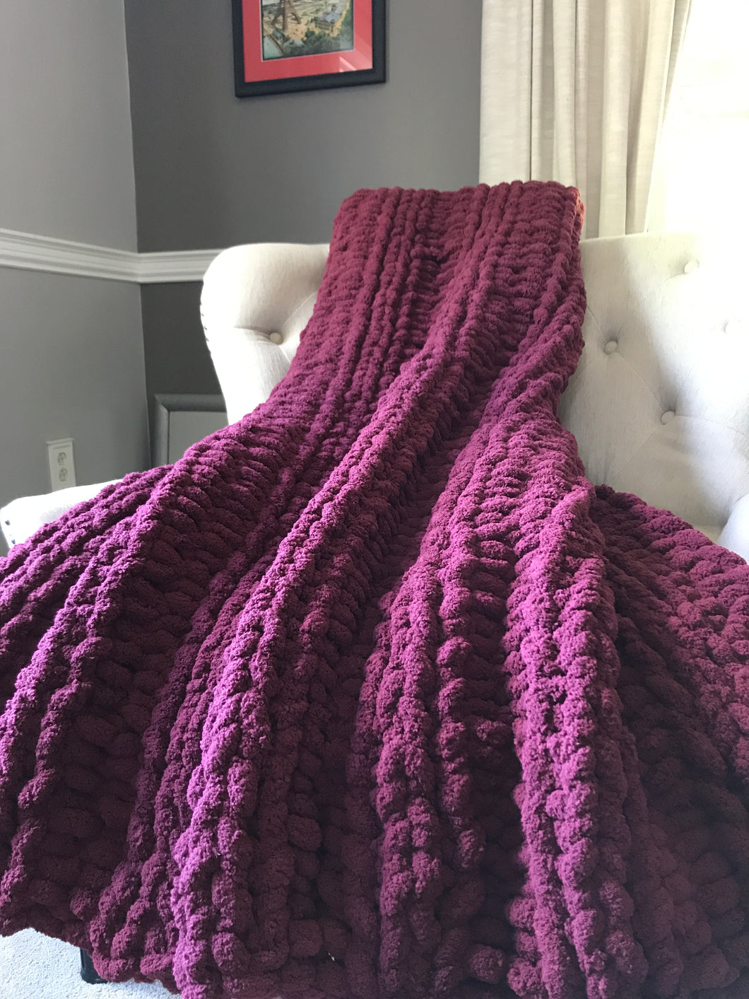 Chenille Blanket Burgundy Chunky Knit Blanket Burgundy Blanket