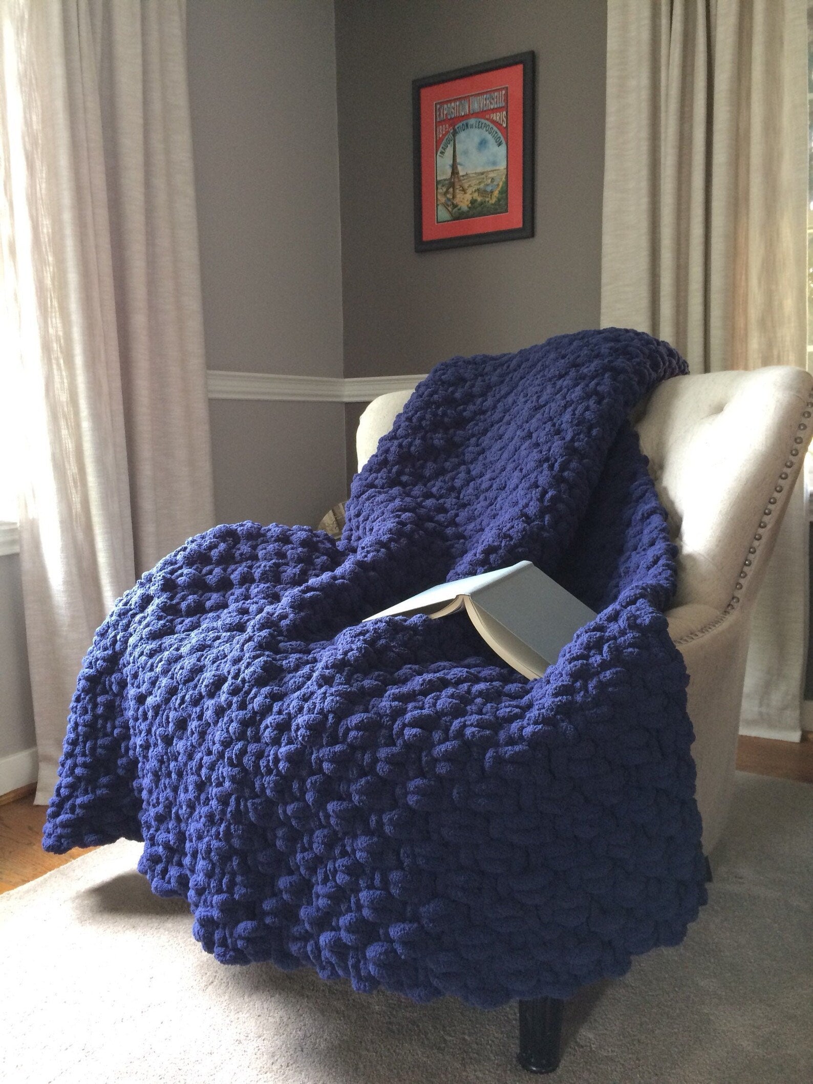 Navy Blue Blanket Chunky Knit Blanket – Hands On For Homemade