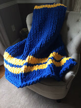 Load image into Gallery viewer, Royal Blue and Yellow Throw | Chunky Knit Blanket - Hands On For Homemade
