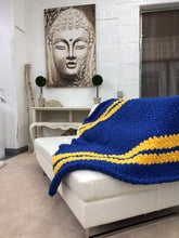 Load image into Gallery viewer, Royal Blue and Yellow Throw | Chunky Knit Blanket - Hands On For Homemade