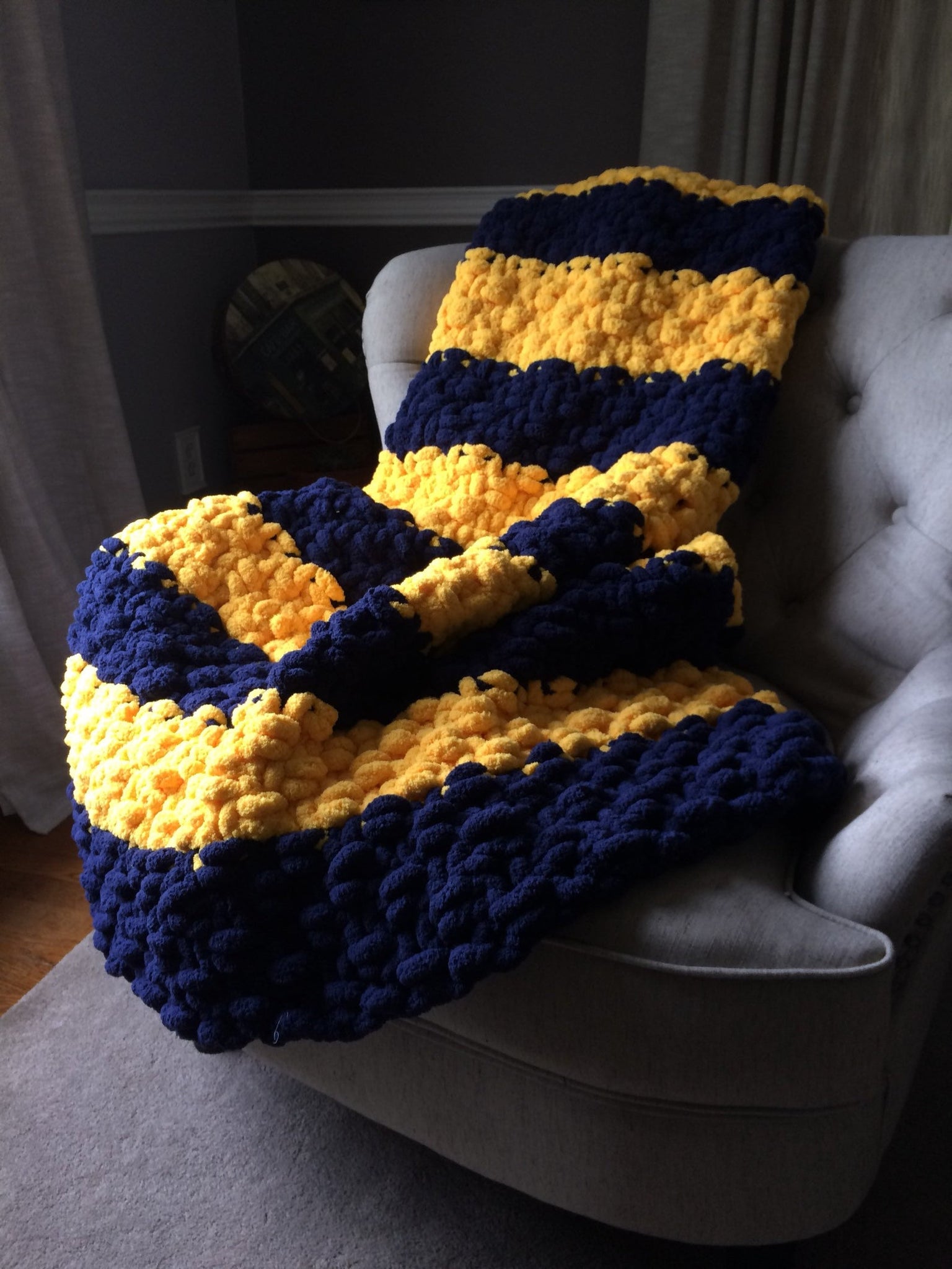 Navy and Yellow Blanket Chunky Knit Blanket – Hands On For Homemade