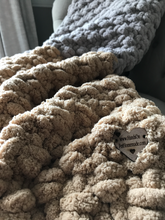 Load image into Gallery viewer, Chunky Knit Blanket | Beige Gray and Ivory Knit Throw - Hands On For Homemade