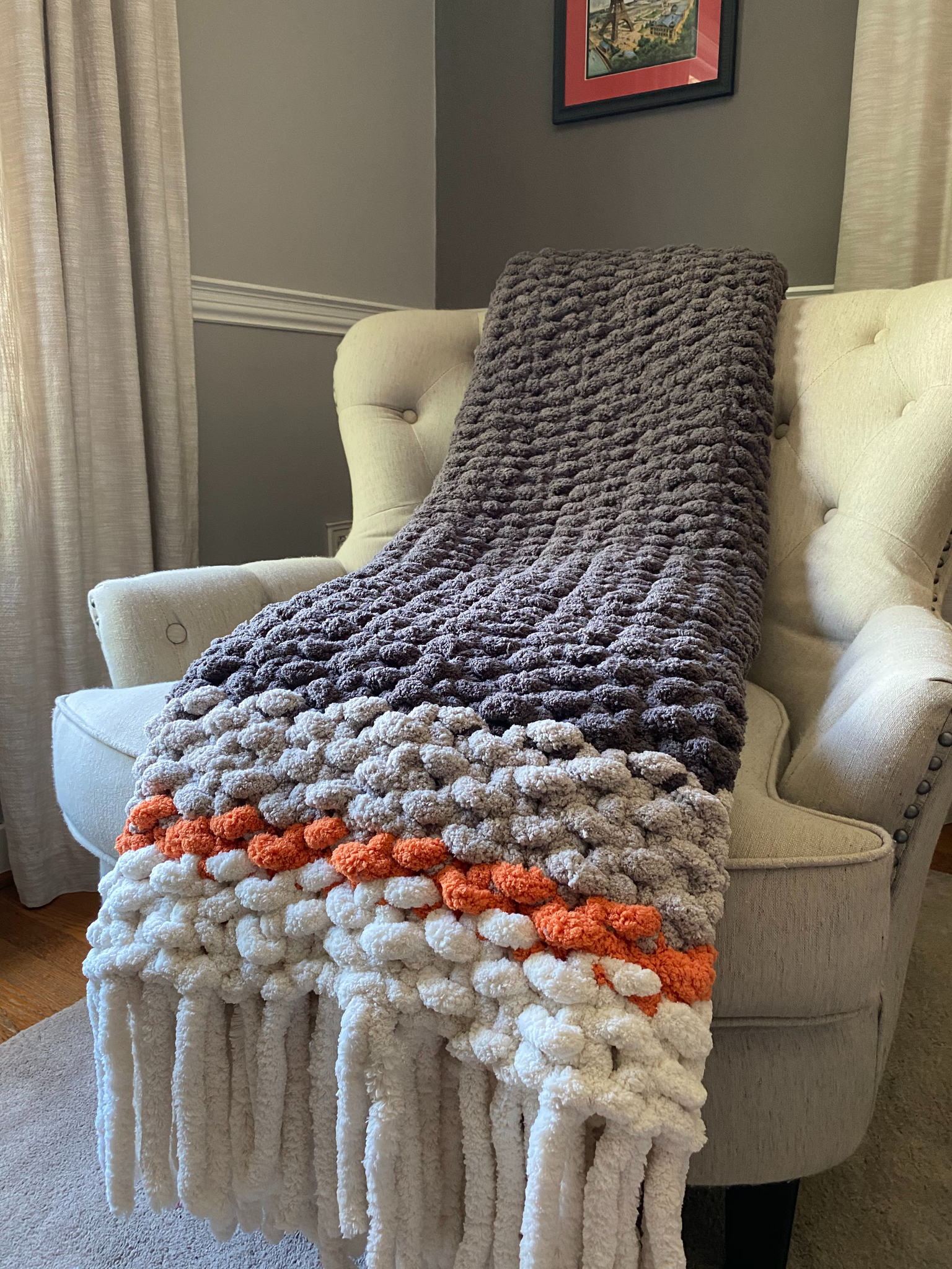 Chunky Knit Blanket  Harvest Orange, Light Gray & Ivory Throw – Hands On  For Homemade