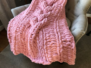 Chalk Pink Blanket | Chunky Knit Blanket - Hands On For Homemade