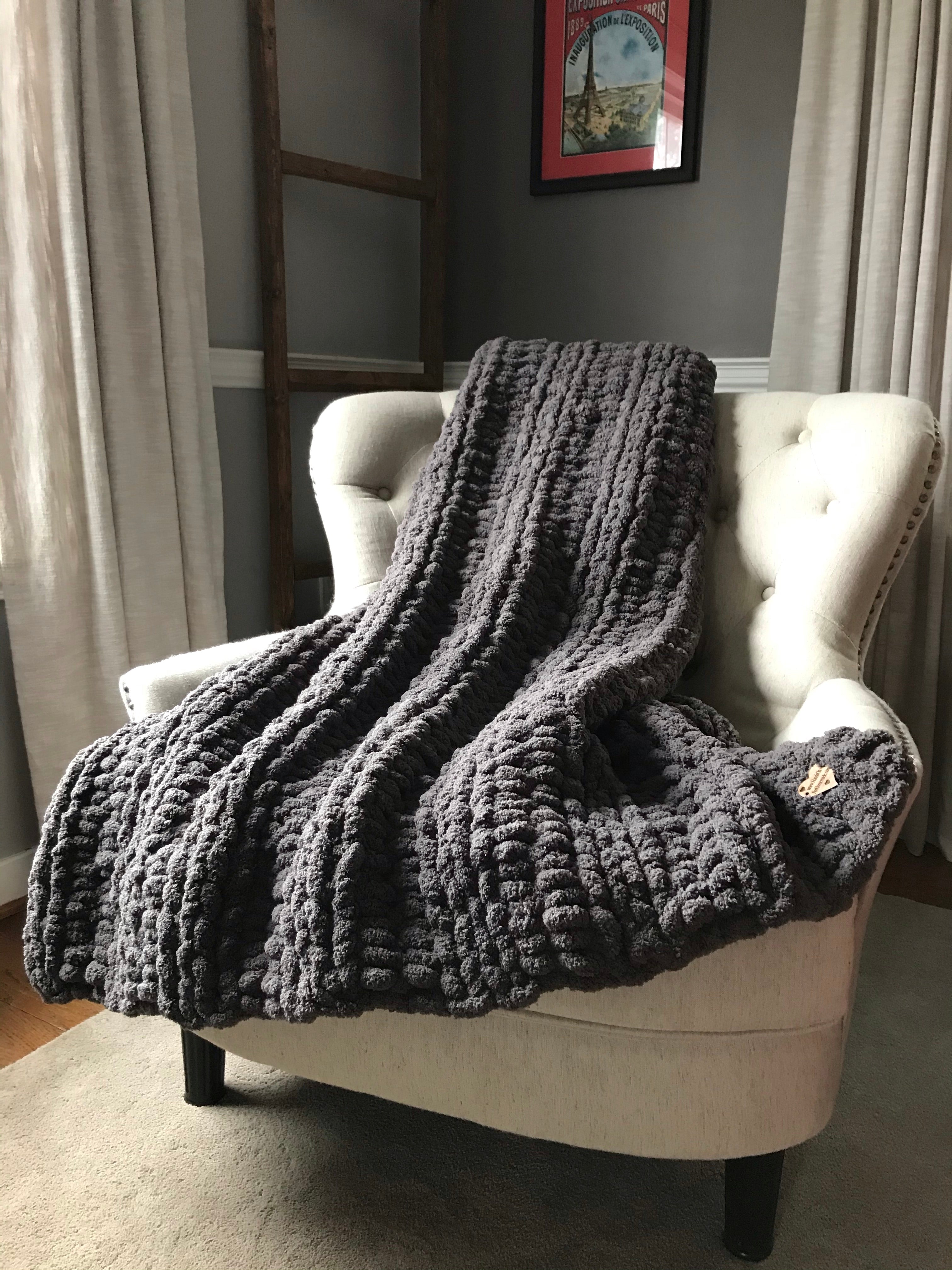 Black Blanket  Chunky Knit Blanket – Hands On For Homemade