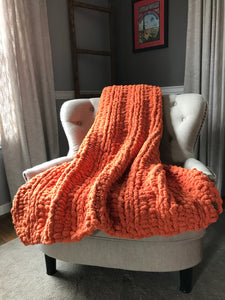 Orange Chunky Knit Blanket - Hands On For Homemade