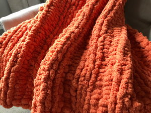 Orange Chunky Knit Blanket - Hands On For Homemade