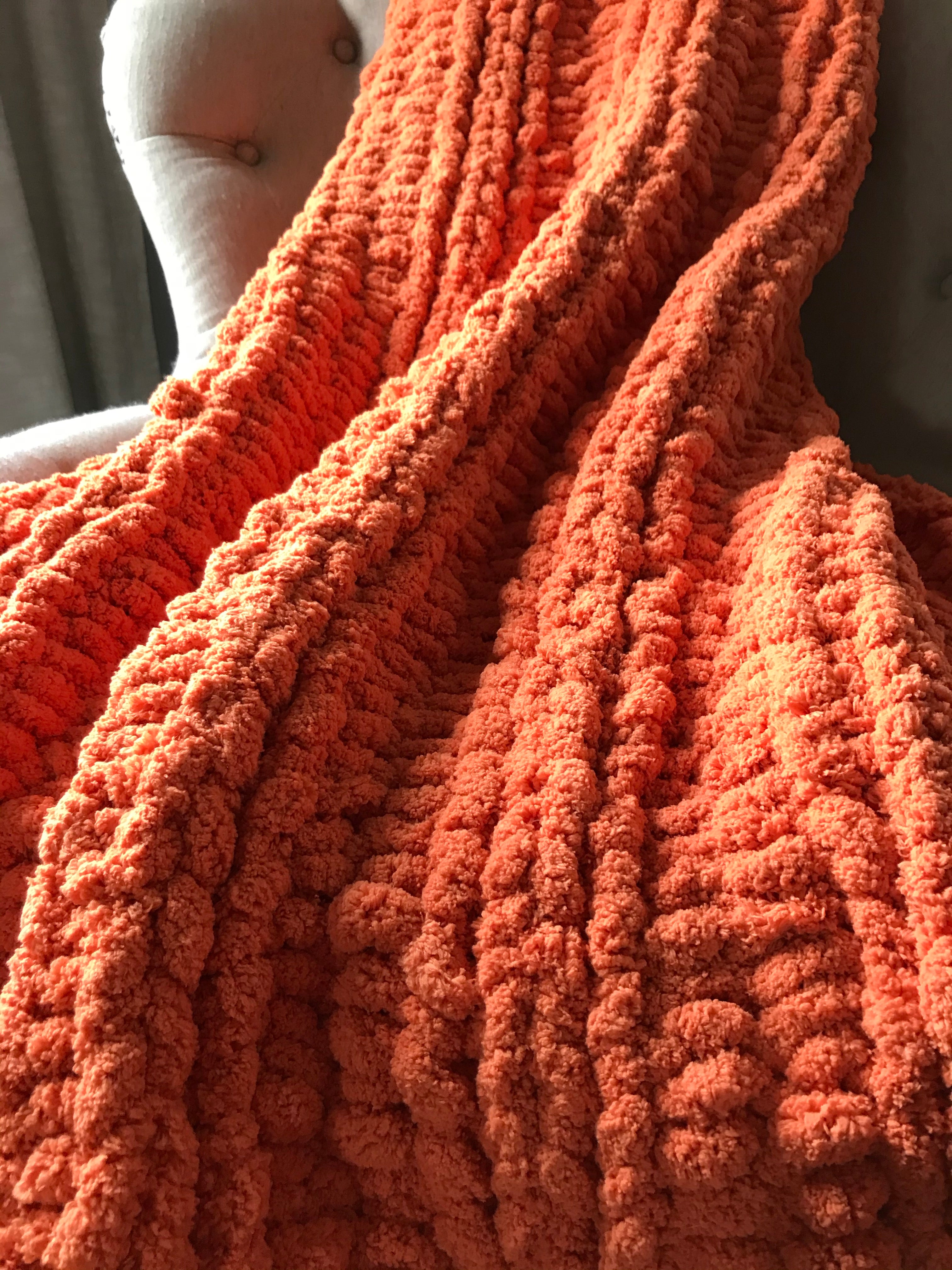 Chunky Knit Blanket  Harvest Orange, Light Gray & Ivory Throw – Hands On  For Homemade